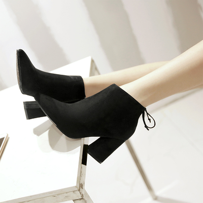 短靴秋秋女2017新款韓版尖頭粗跟馬丁靴季絨面系帶學(xué)生靴子 賓如意馬丁靴型號【價(jià)格 圖片 品牌 報(bào)價(jià)】-蘇寧易購樸云服飾鞋帽專營店